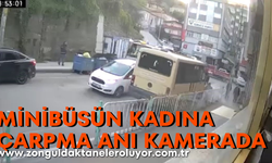 Minibüsün kadına çarpma anı kamerada