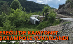 Karadeniz Ereğli’de  kamyonet şarampole yuvarlandı