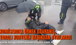 Komiserden örnek davranış, yaralı kuryenin başından ayrılmadı