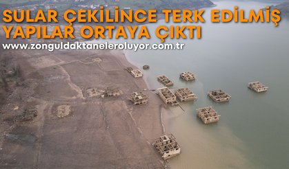 Kızılcapınar Barajı’nda sular çekilince terk edilmiş yapılar ortaya çıktı