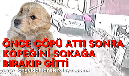 Önce çöpü attı sonra köpeğini sokağa bırakıp gitti, o anlar güvenlik kamerasında