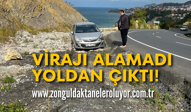 Virajı alamayan otomobil yoldan çıktı