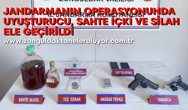 Jandarmanın operasyonunda uyuşturucu, sahte içki ve silah ele geçirildi