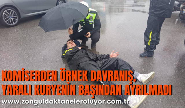 Komiserden örnek davranış, yaralı kuryenin başından ayrılmadı