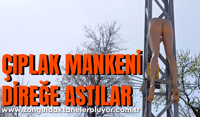 Çıplak mankeni direğe astılar.
