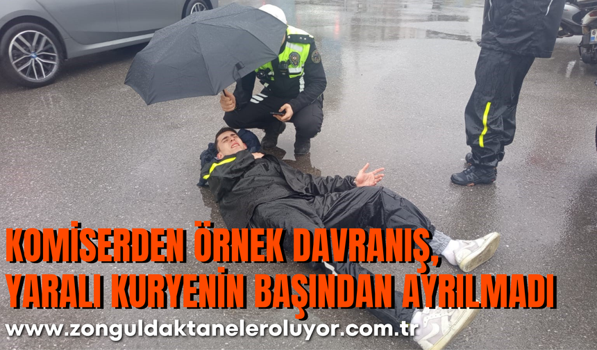 Komiserden örnek davranış, yaralı kuryenin başından ayrılmadı