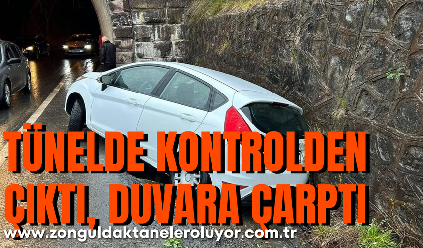 Tünelde kontrolden çıktı, duvara çarptı